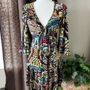 Vintage Betsey Johnson Vibrant Paisley Dress, iconic Bambi dress style, size 2
